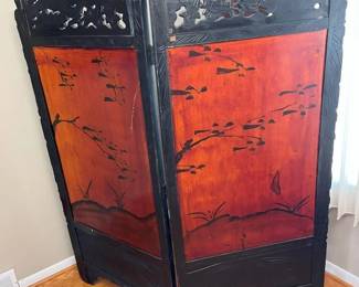 4900 Oriental 2Panel Lacquered Floor Screen Reverse Detailmin