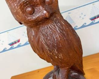 4900 Handcarved Wood Large Owl Sculpture min
