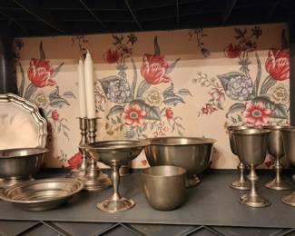 Pewter set and serving pieces