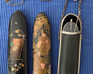 Victorian eyeglasses, cases and a chatelaine