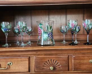 Hand painted stemware and pitcher