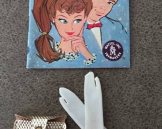 Barbie evening gloves, clutch, original literature