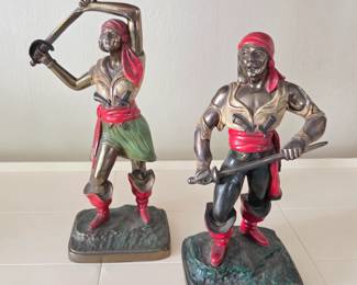 R & O bronze pirate bookends