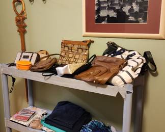 Some women's accessories, purses, scarves, etc, very cool elephant walking stick