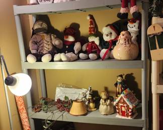 Holiday stuffed animals, decor