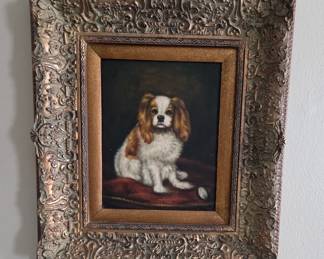 Oil portrait of a cute dog, very nice frame