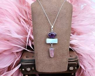 Rose Quartz Amethyst Larimar Necklace Tested