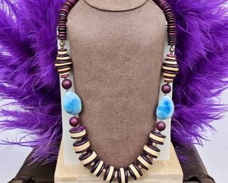 Vintage Wooden Tribal Necklace With Abalone