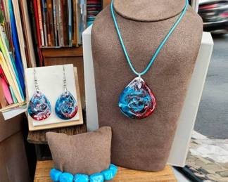 Tear Drop Necklace Earring Set Howlite Bracelet Tested