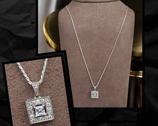 Sterling Silver Necklace Stamped SU With Square Pendant Tested
