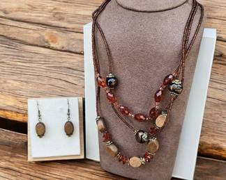 Bohemian Beaded Necklace With Matching Earrings