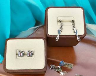 Inlaid Turquoise Butterfly Heart Earrings