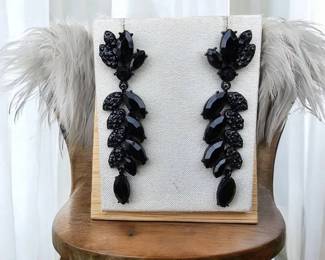 Black Crystal Rhinestone Drop Earrings