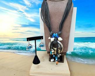 Abalone Shell Necklace Blue Crab Earrings