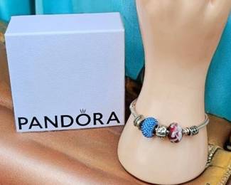 Pandora Sterling Silver Snake Chain Bracelet Swarovski Murano Spacers