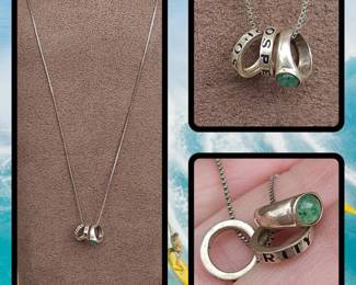 Sterling Silver NV Jade Necklace With Prosperity Rings Tested