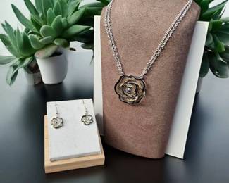Rose Necklace Matching Earrings