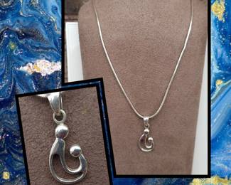 Sterling Silver Abstract Mother Child Pendant Tested