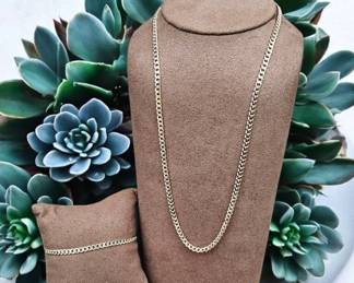 Sterling Silver HAN Cuban Curb Link Necklace Bracelet Set Tested