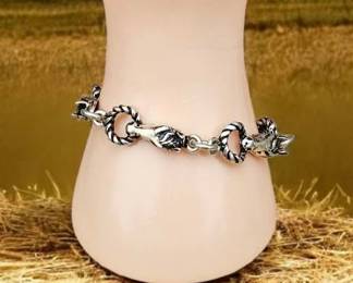 Sterling Silver Equestrian Horse Head Link Solid Sterling Toggle Bracelet Tested 34.55 Grams