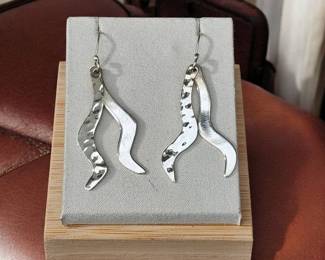Sterling Silver Polished Hammered Dangle Drop Flat Earrings Tested