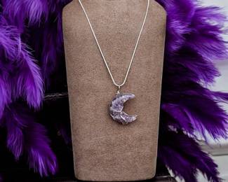 Wire Wrapped Cresent Moon With Inlaid Amethyst Necklace