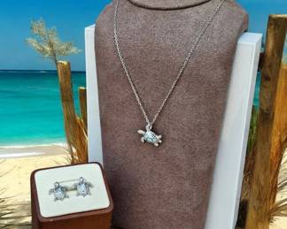 Sea Turtle Necklace Matching Earrings
