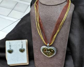 Vintage DG Heart Necklace Matching Earrings