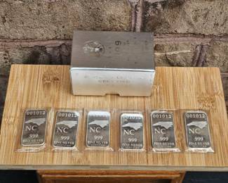 Sterling Silver North Carolina Bars 6 Each 6 Troy Ounces Total