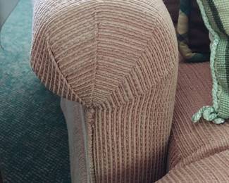 Pair of Pink Corduroy Upholstered Chaise Lounges