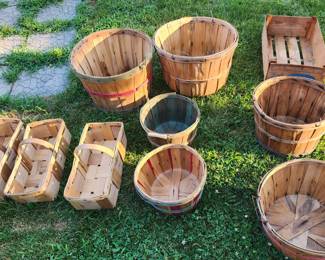 Lots of vintage fruit baskets, bushels