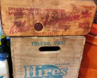 Antique and vintage wooden advertising crates