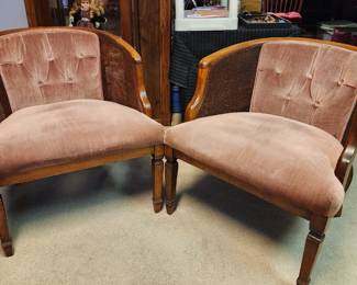 Vintage 1980's cane sided mauve velvet chairs