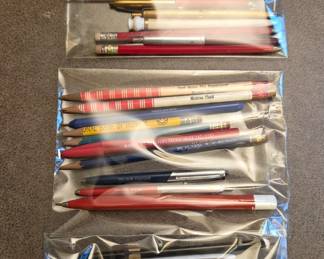 Lots of vintage pens and pencils, some Dundee, some Ford Motor Co., many others