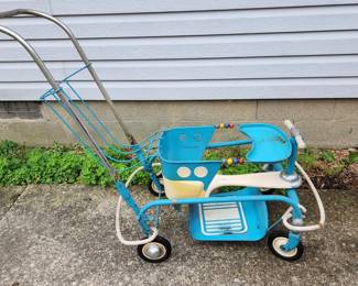 Vintage tin Mid-Century Murry-Go-Round baby stroller, above average condition