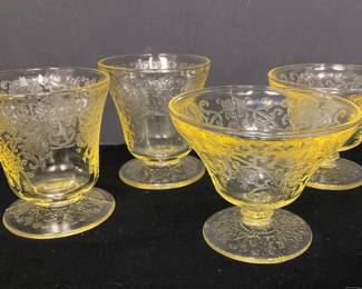 Yellow Depression Glass Florentine 2 Juice Sherbet Glasses