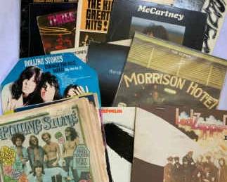 005 Record Albums Including Led Zeppelin, Rolling Stones, Doors Plus Magazines