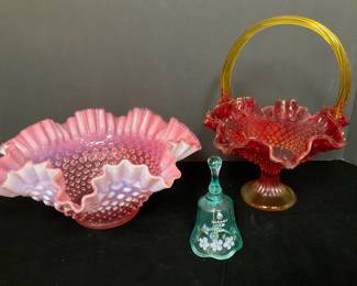 Fenton Hobnail Amerlina Basket Bell Plus Pink Hobnail Bowl