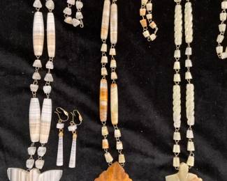 Vintage Agate Carved Aztec Beaded Necklaces