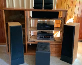 Denon Receiver, Polk Speakers, JVC Cassette Player, Toshiba DVD Player Cabinet Not Included