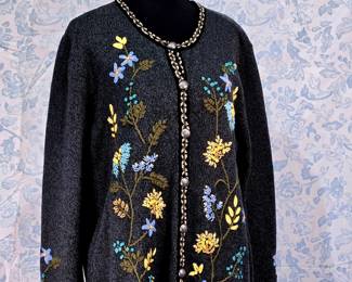 Lovely Appleseed Cardigan Charcoal Grey Embroidered.