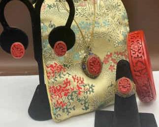 Chinese Cinnabar Jewelry