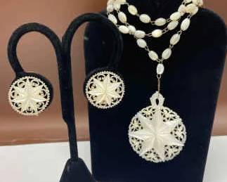 Antique Carved Mother Of Pearl Set