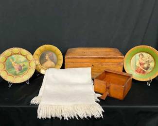 Vintage Tin Plates Wooden Lock Box