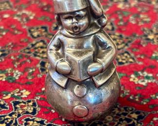 R.M. Trush - Sterling Silver - Caroling Snowman Ornament - 1972