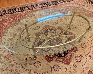 Vintage Mid Century Labarge Style Brass and Glass Oval Coffee Table