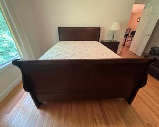 FULL BED - Available for Pre-Sale - $175 plus tax - (Mattress/Boxspring - comes with it - but price is for the bed frame - you do not have to take the mattress/boxspring). Must be paid for and moved by Monday, June 9th at 6 p.m. Must bring enough help for moving and loading, as Thrifty Blonde and staff are unable to assist due to our liability insurance limitations.