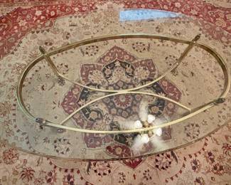 Vintage Mid Century Labarge Style Brass and Glass Oval Coffee Table
