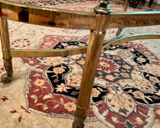 Vintage Mid Century Labarge Style Brass and Glass Oval Coffee Table