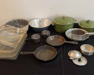 Cast Iron Skillets with Mixed Cooking Baking Items